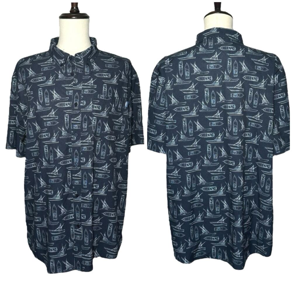 AFTCO | Men | Performance Captain Sailboat Print SS Button Up Shirt | Size XXL